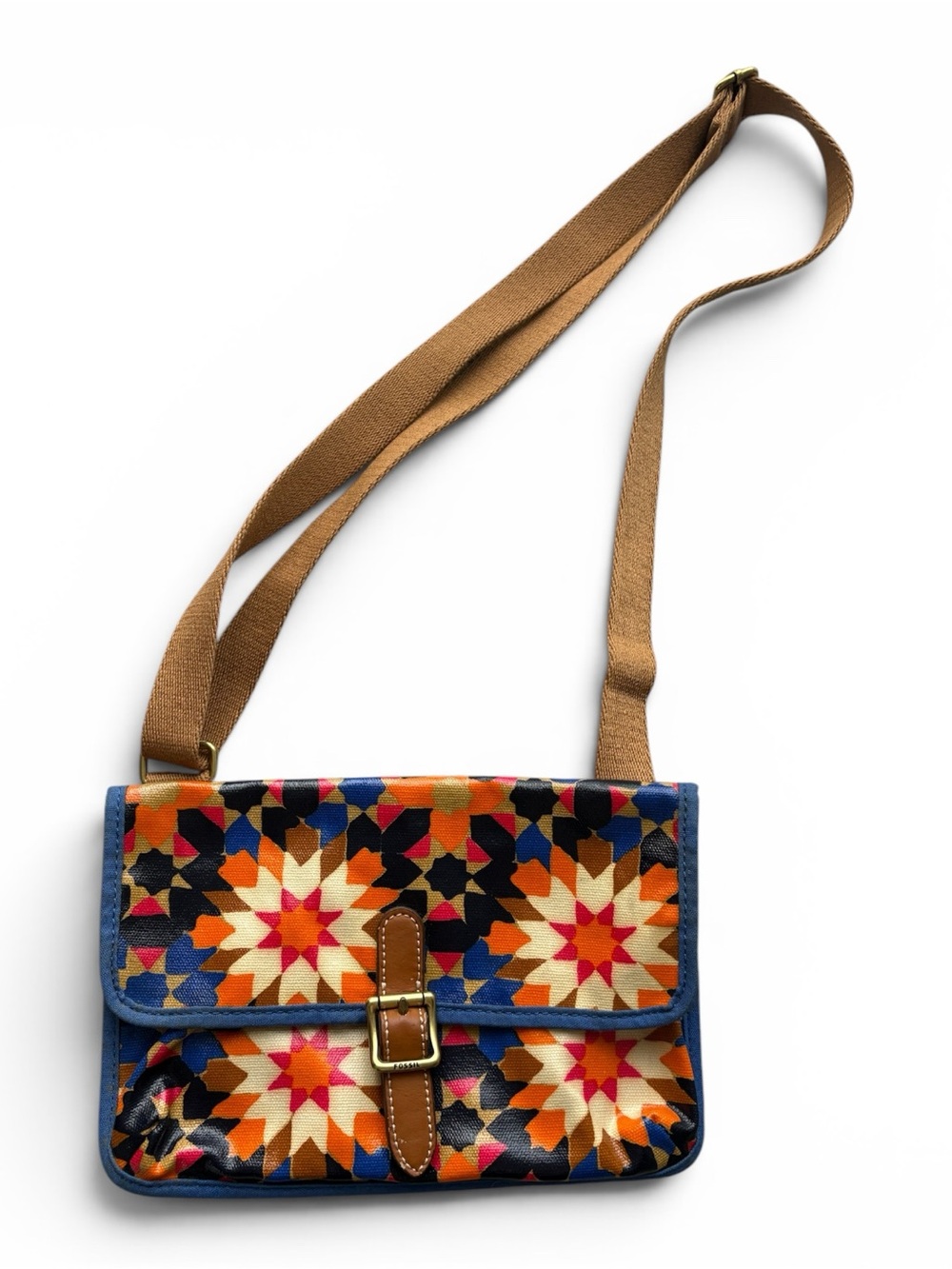 Fossil Key Coated Canvas Geometric Print Crossbody Bag